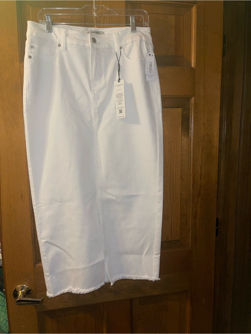 Liverpool White Denim Midi Skirt